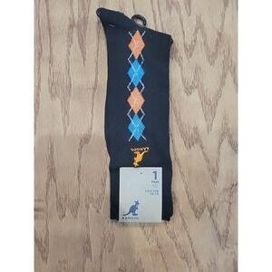 Kangol Mens Black Argyle Crew Socks Blue Orange Logo Size 10-13 NEW